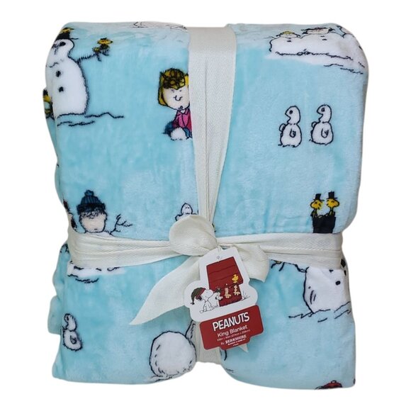 Peanuts Snoopy Plush King Blanket Winter Scene By Berkshire 108" X 90" Snowman - Picture 1 of 8